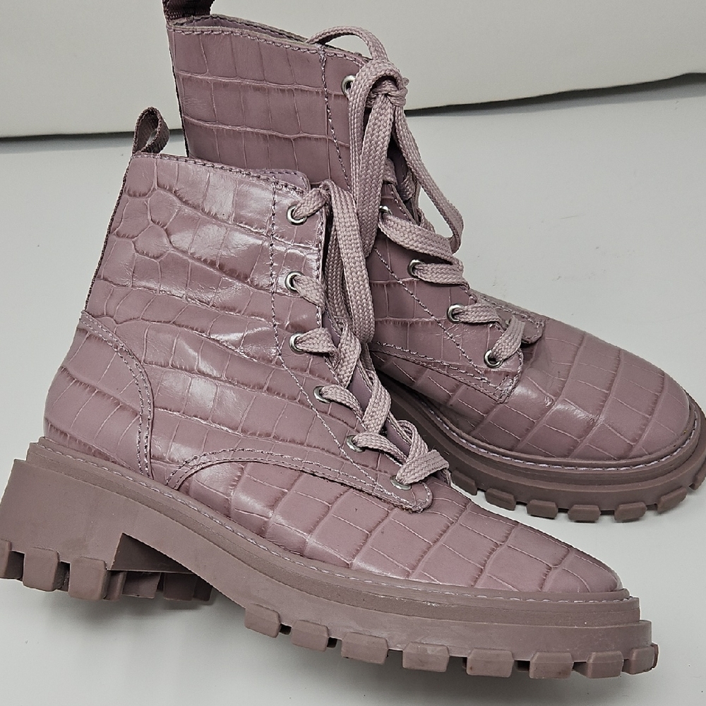 SCHUTZ Pink Combat Moto Laceup Boots with Rugged Sole